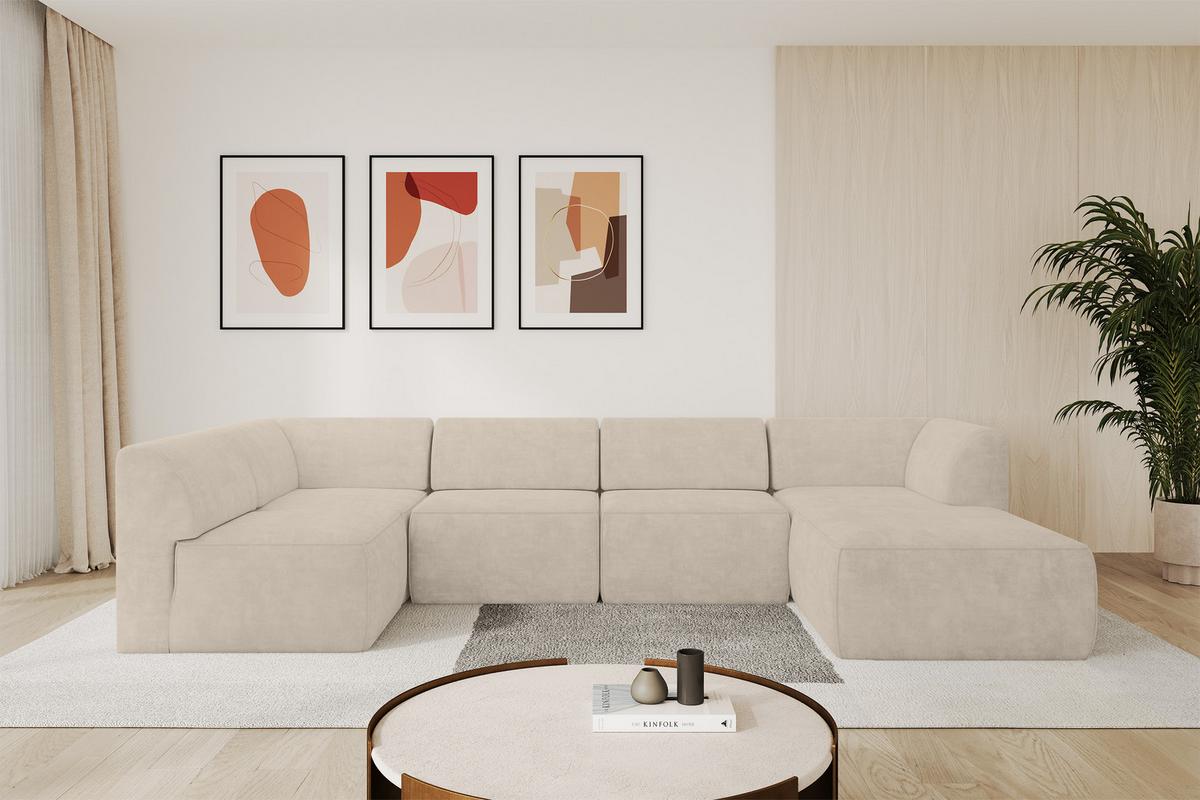 WOHNLANDSCHAFT Ottomane Rechts MOVO-L 345x180x78 cm Beige Velours - Mokka, Holzwerkstoff/Kunststoff (180/78/345cm) - ALTDECOR