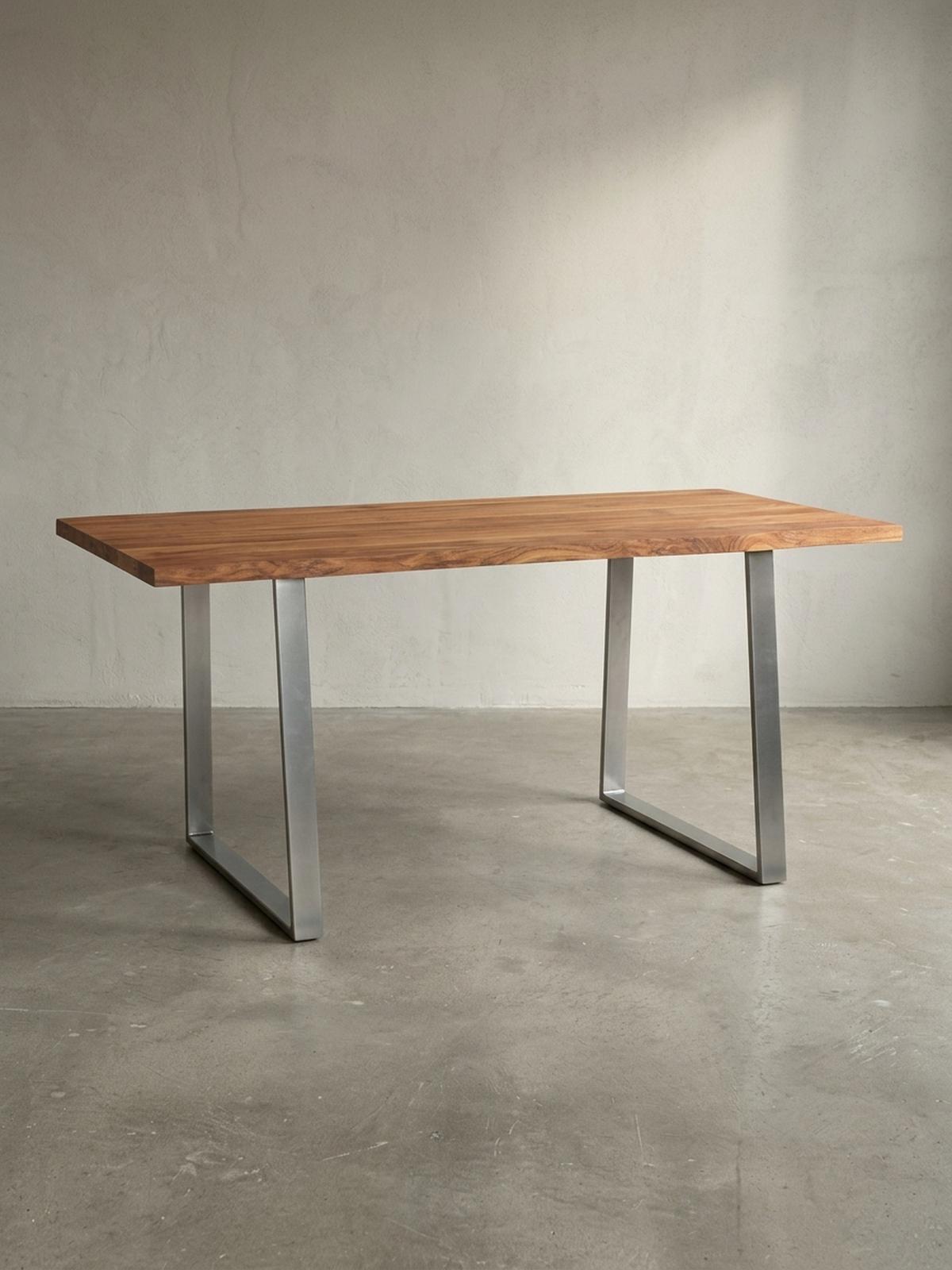 SCHREIBTISCH Massivholz Baumkante Chromgestell Handarbeit TARN, Goldbraun-Chrom 120x60x76 cm - Chromfarben/Braun, Holz/Metall (120/60/76cm) - KADIMA DESIGN