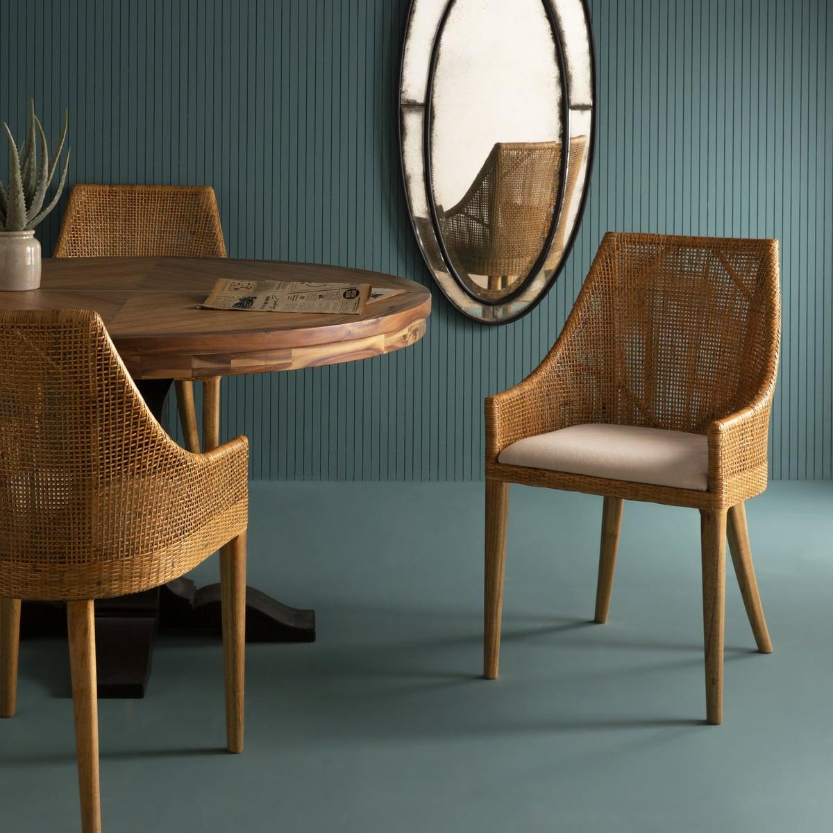 RATTANSTUHL H88 cm 56/88/58 cm - Eichefarben, Textil (58/88/61cm) - Signature