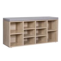 SCHUHBANK mit 10 Nischen Holzdekor - L104 cm - Grau, Holzwerkstoff (117.5/48/30cm) - Calicosy