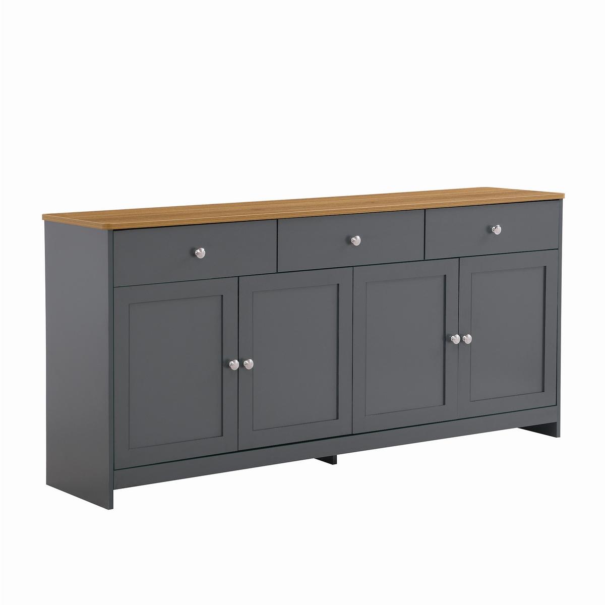 SIDEBOARD Landhausstil Grauschwarz & Holzoptik 160cm mit 4 Türen & 3 Schubladen - Schwarz, Holzwerkstoff (160/75/37cm) - Urban Meuble