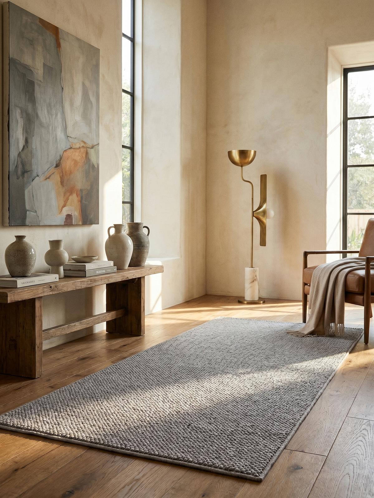 TEPPICH Flachgewebe LANGAU in Silber, meliert, 80 x 150 cm - Silberfarben, Textil (150/80cm) - KADIMA DESIGN