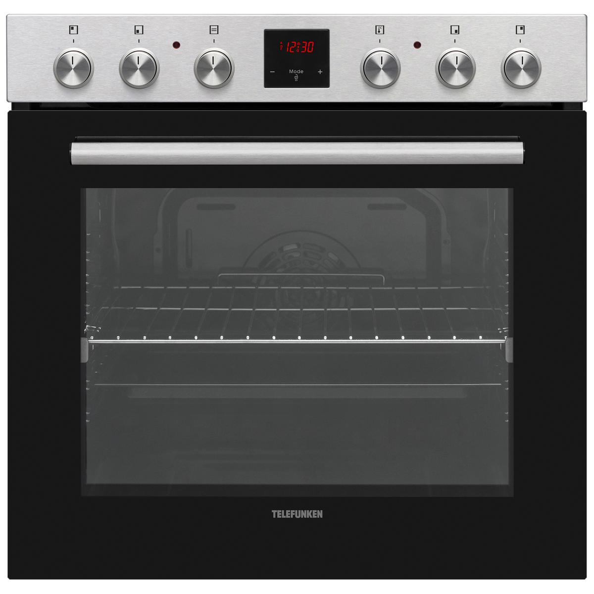 HERDSET, Backofen mit Ober-Unterhitze und Umluft, Glaskeramik-Kochfeld mit 4 Zonen, Teleskopauszug, 78 Liter, 60 cm, B-HS-75-C-I - Edelstahlfarben, Keramik/Metall (59.5/59.5/57cm) - Telefunken