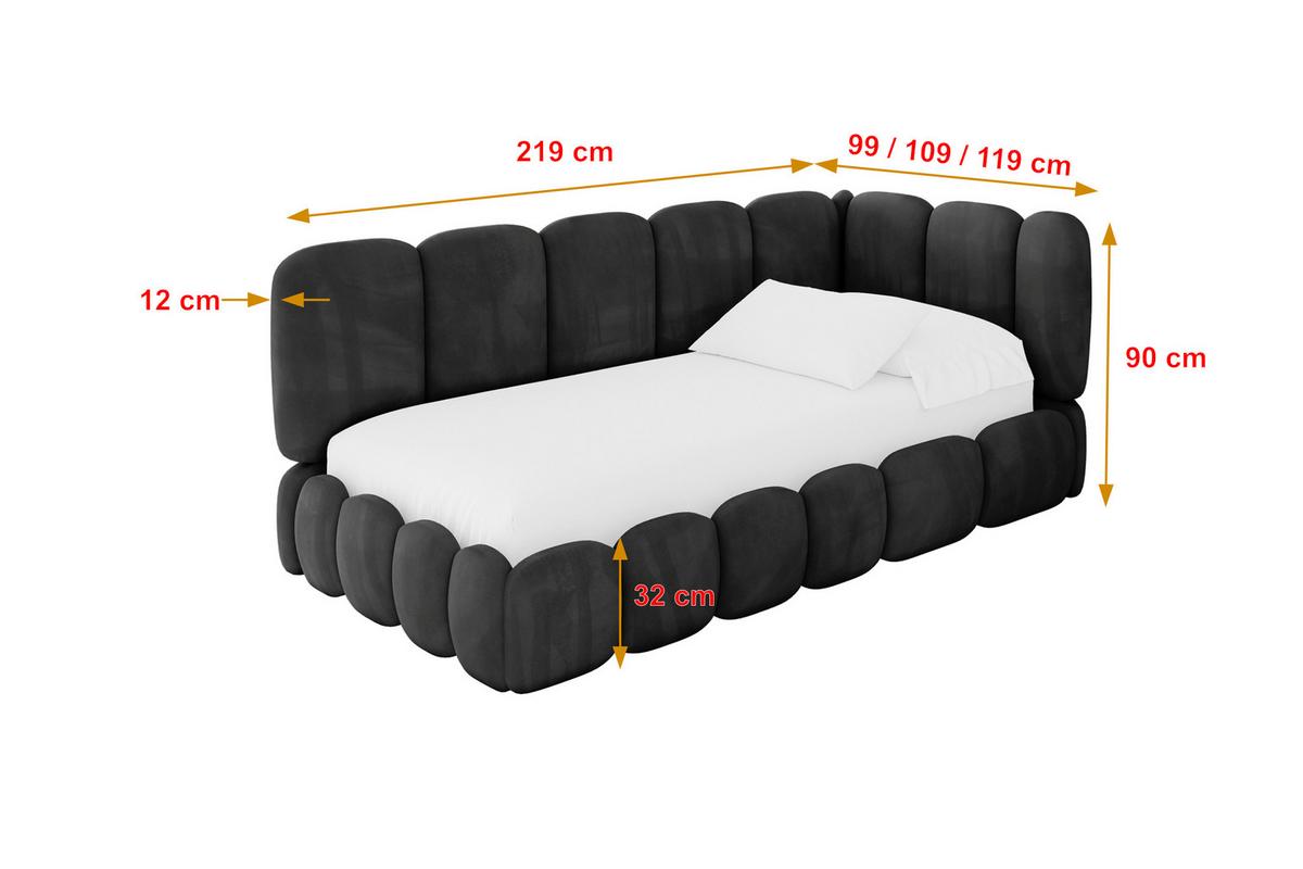 EINZELLBETT Jugendbett mit Bettkasten und Matratze H3/H4, Links - AVRY 80x200 Schwarz - Schwarz, Holzwerkstoff/Textil (80/200cm) - ALTDECOR