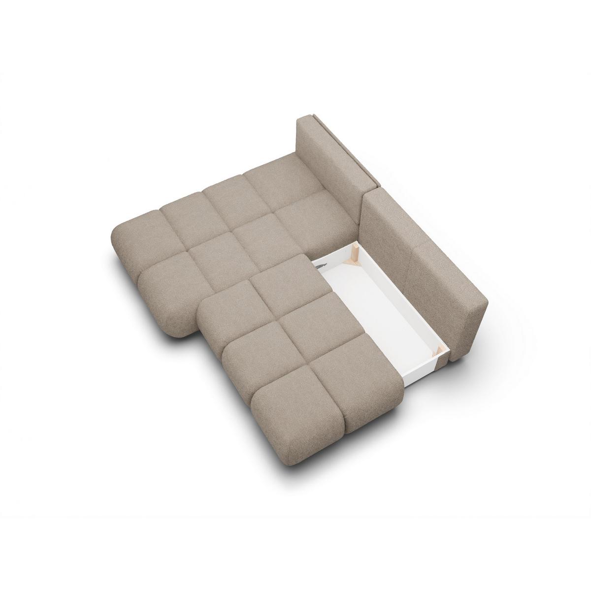 ECKSOFA CORSO L-S Grau Boucle-Stoff mit Schlaffunktion - Grau, Holz (230/177cm) - MASSENO