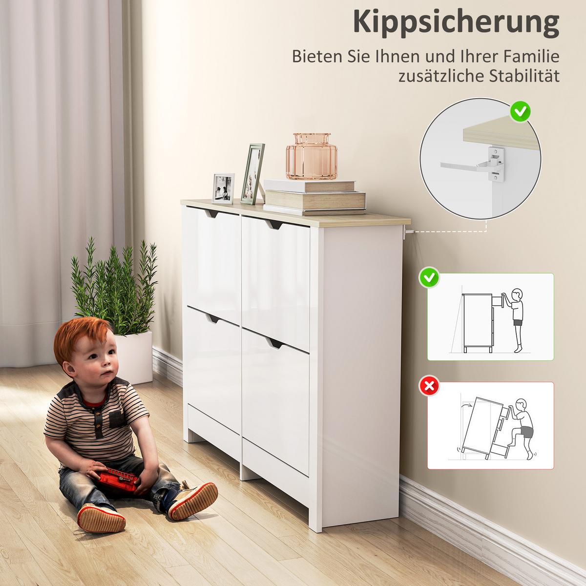 SCHUHSCHRANK Spanplatte Weiß - Weiß, Holzwerkstoff (26/80/105cm) - HOMCOM
