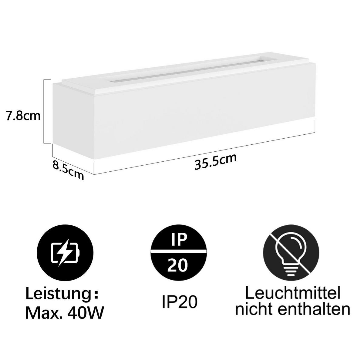 WANDLEUCHTE Seemoran 35.5/7.5/8.5 cm - Weiß, Metall (7.5/8.5/35.5cm) - ZMH