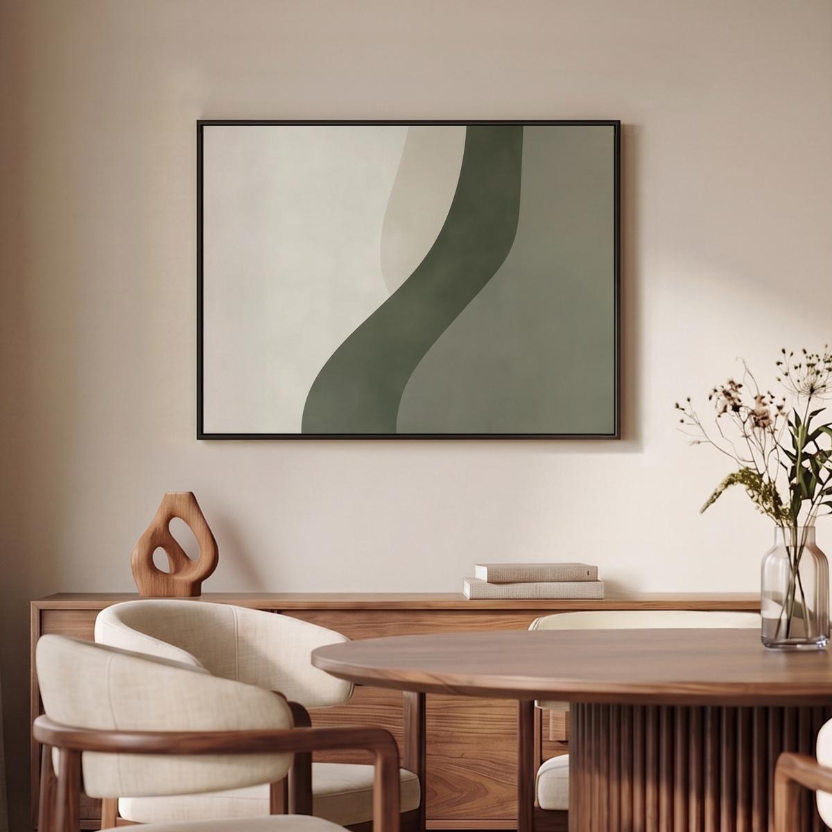 LEINWAND Bilder mit Rahmen - Japandi - Grün - Abstrakt - Modern - 70x50 - Salbeigrün, Textil (70/50cm) - MuchoWow
