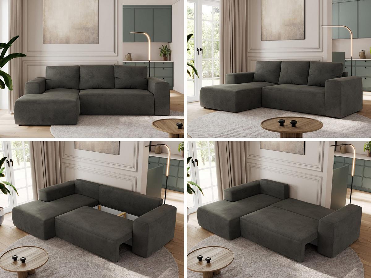 ECKSOFA TRENTINO L Dunkelgrau Velvet - Links - Dunkelgrau/Schwarz, Kunststoff/Textil (266/164cm) - MKS