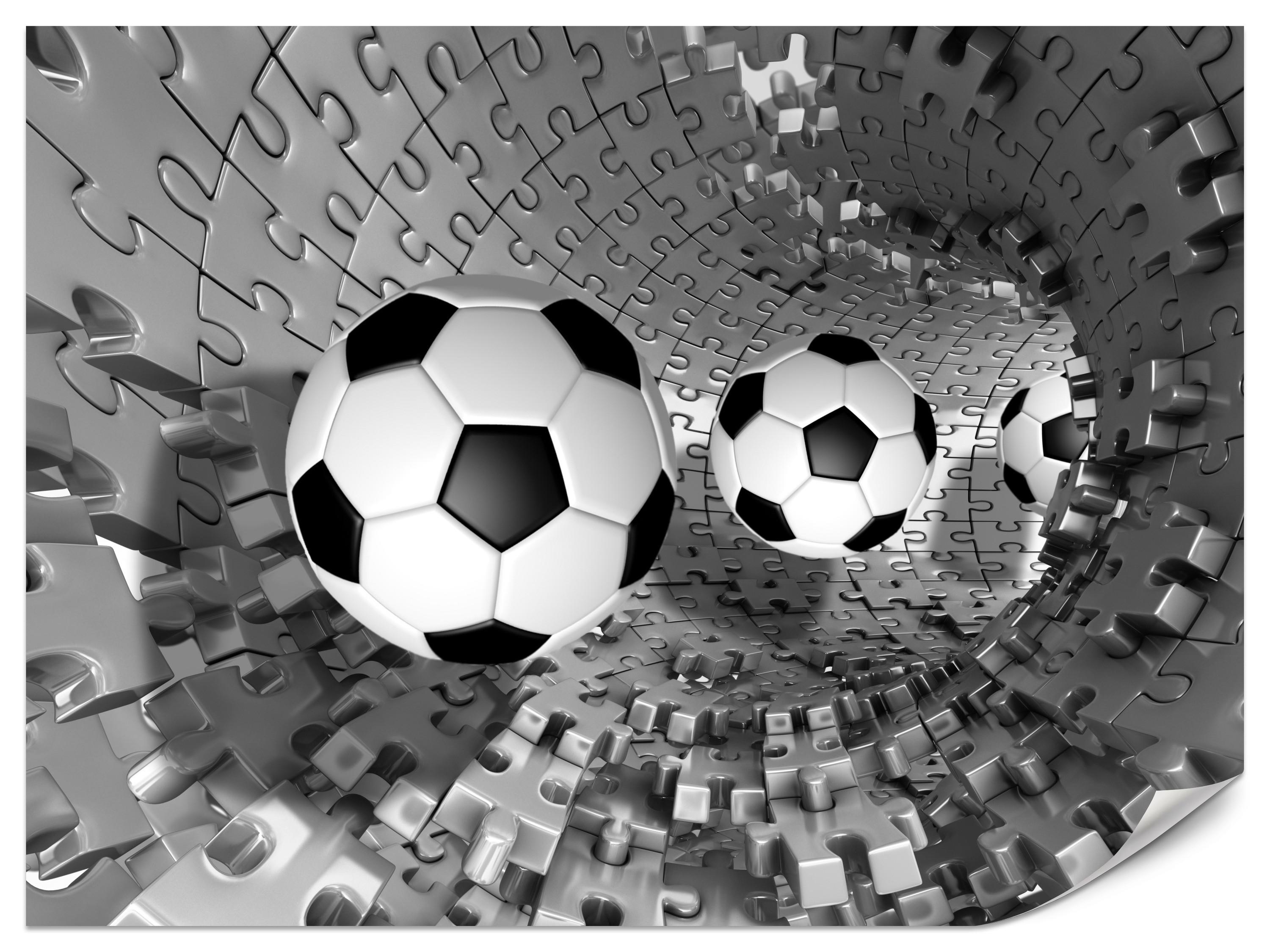 FOTOTAPETE für Wohnzimmer Fußball Puzzle Sport Abstraktion 350x256 - Schwarz/Weiß, Papier (350/256cm) - Muralo