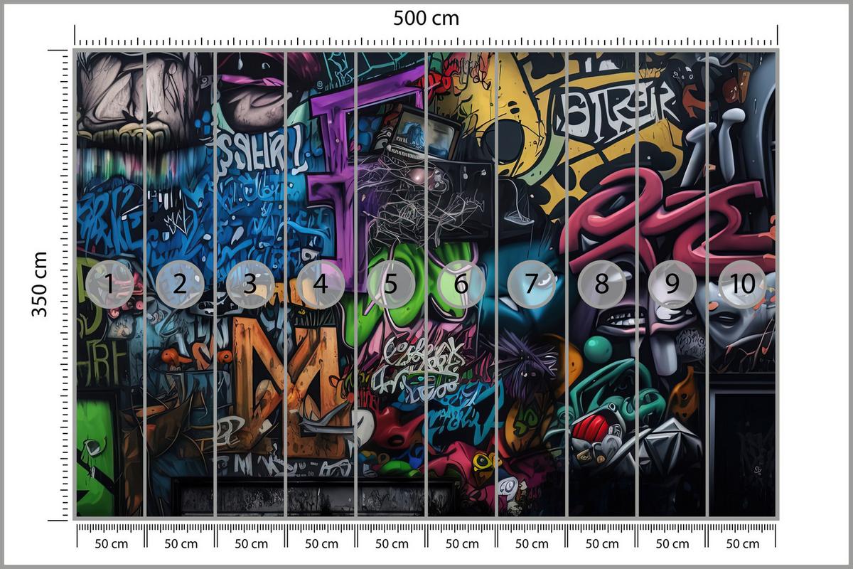 FOTOTAPETE für Jugendzimmer Bunte Graffiti Figura Schrift Abstrakt 500x350 - Blau/Pink, Papier (500/350cm) - Muralo