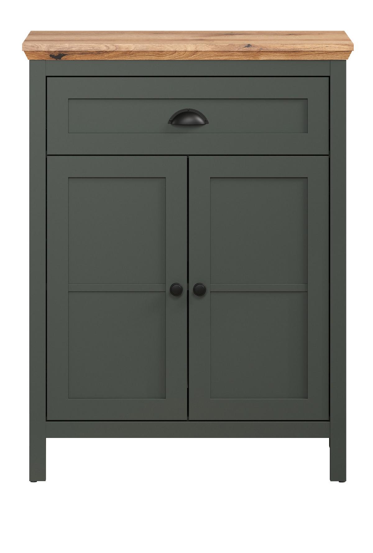 FLURKOMMODE grün, Evoke Eiche 77 x 102 cm, Schuhkommode im Landhaus-Stil - Eichefarben/Schwarz, Holzwerkstoff/Kunststoff (77/102/39cm) - Top.Furn