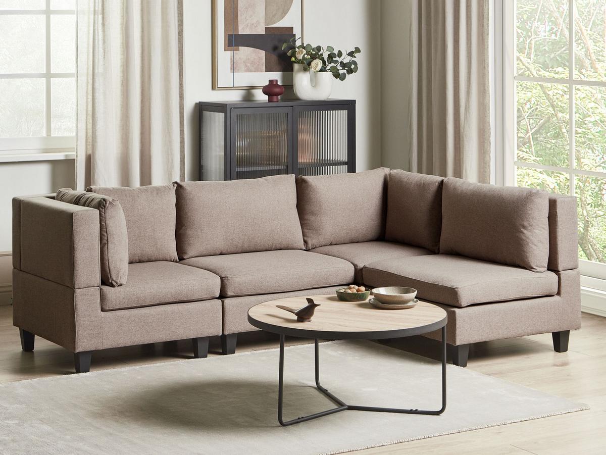 ECKSOFA Modul 4-Sitzer linksseitig Braun Stoff Unstad - Schwarz/Braun, Textil (228/152cm) - Beliani