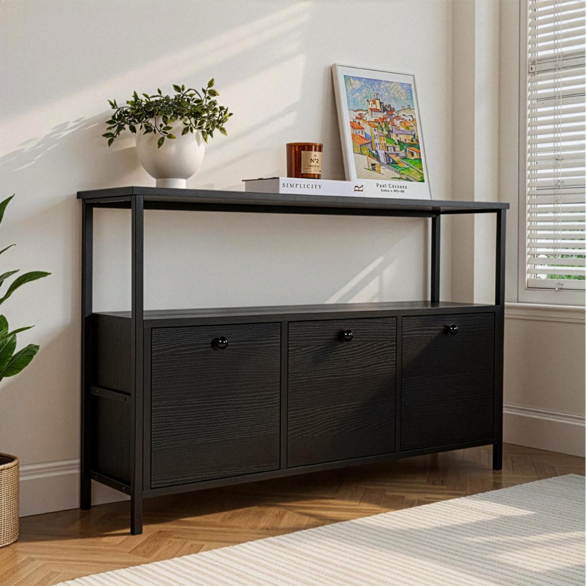 SIDEBOARD mit 3 Türen und 1 oberer Ablagefläche 120/29,5/77 cm - Schwarz, Holzwerkstoff (29.5/77/20.5cm) - Calicosy