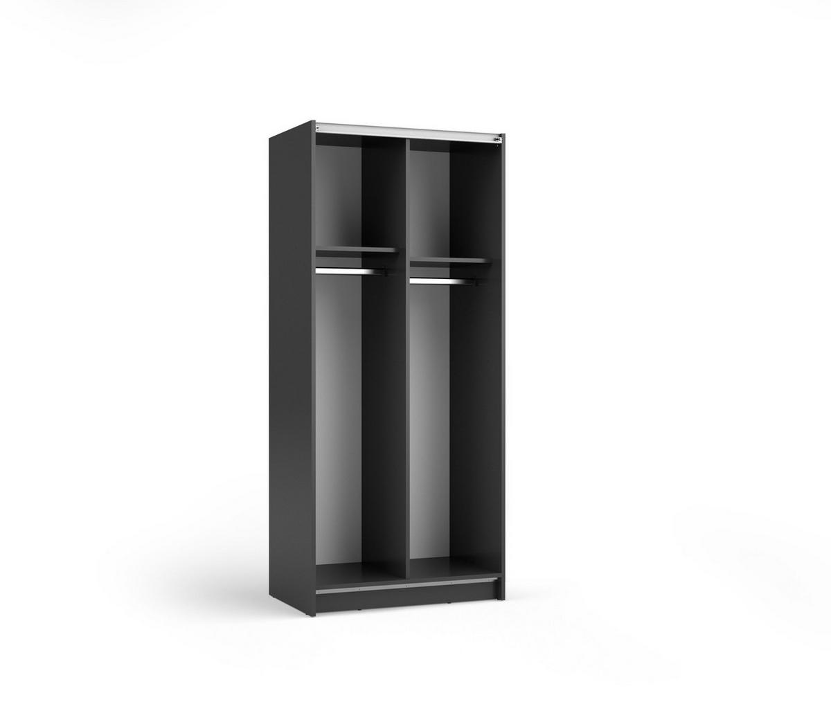 SCHWEBETÜRENSCHRANK CERON 100/182/54,6cm 2-türig mit Spiegel Schwarz - Schwarz, Holzwerkstoff (100/182/54.6cm) - MASSENO