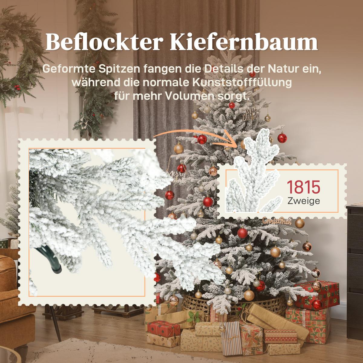 KÜNSTLICHER-WEIHNACHTSBAUM, 180cm Christbaum mit Schnee, 1815 Zweigen Grün - Grün, Kunststoff (180cm) - HOMCOM