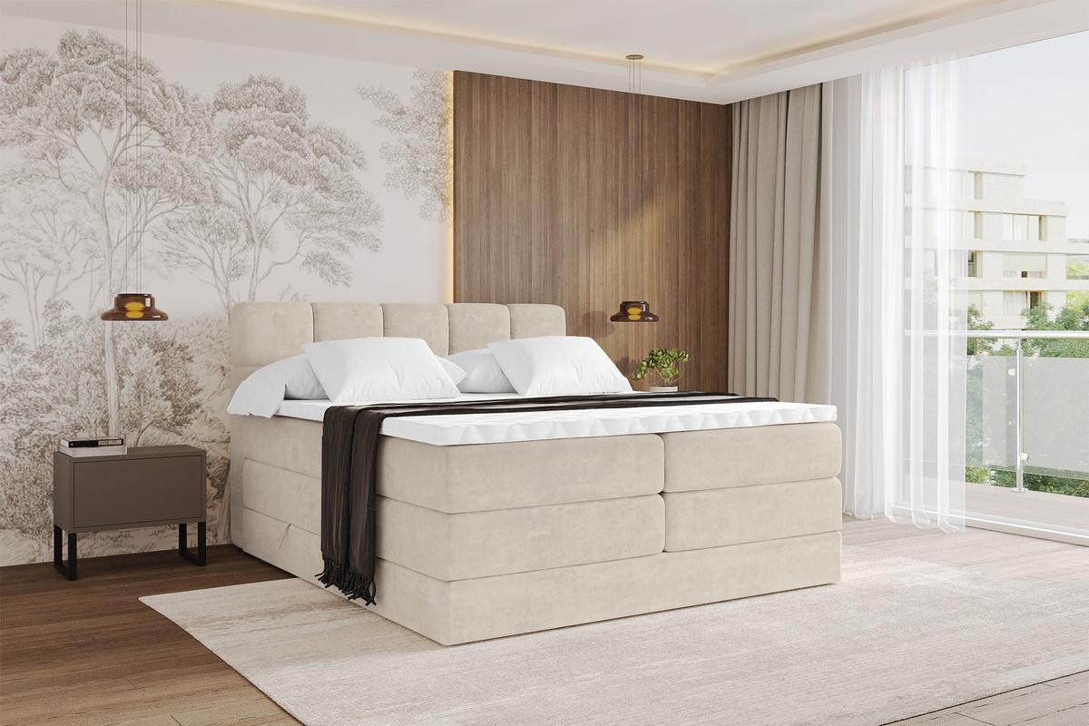 BOXBETT mit Matratze H3/H4 - FAMA KING - 140x200 cm Beige Monolith - Sahara, Holzwerkstoff (140/200cm) - ALTDECOR
