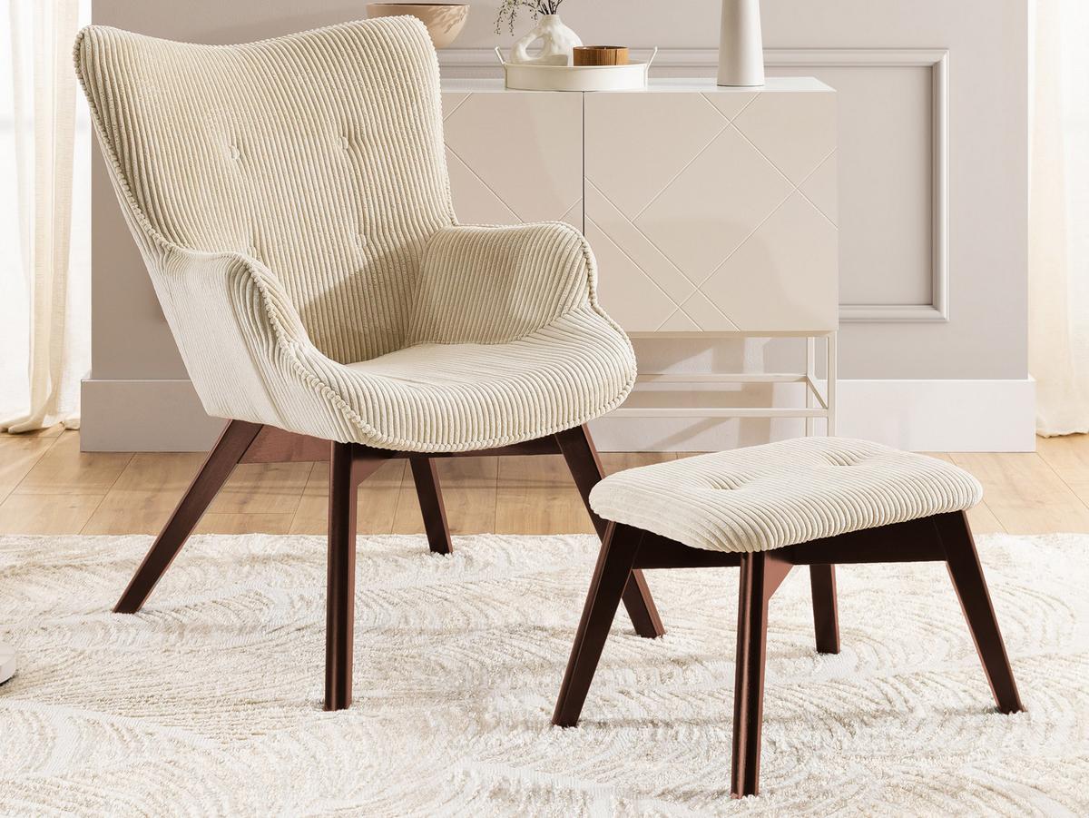 LOUNGESESSEL mit Fußhocker Lenari Beige Cordstoff mit Füßen in Braun - Beige/Braun, Holz/Textil (71/96/86cm) - S-Style Möbel