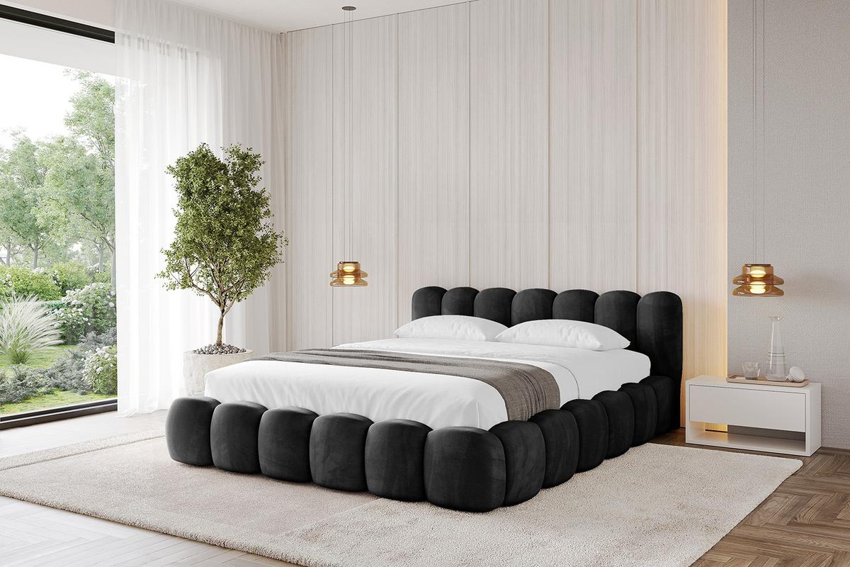 POLSTERBETT mit Bettkasten und Lattenrost, Bett mit Matratze H3/H4 - SENA-v1 180x200 Schwarz - Schwarz, Holzwerkstoff/Textil (180/200cm) - ALTDECOR