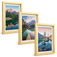 BILDER SET 3er Set - 20x30 cm Goldrahmen - Spiegelung des Waldes in Bergseen - Goldfarben, Kunststoff (20/30cm) - TULUP