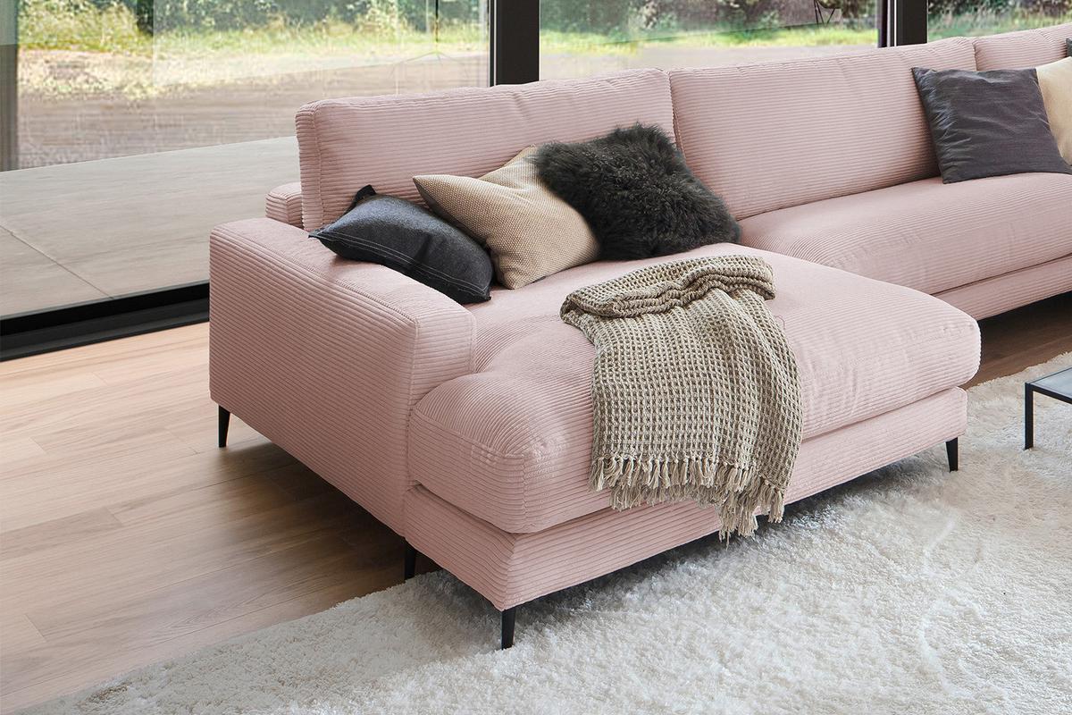 WOHNLANDSCHAFT CARA Pink Cord - Roségold/Schwarz, Textil (341/84/223cm) - KAWOLA