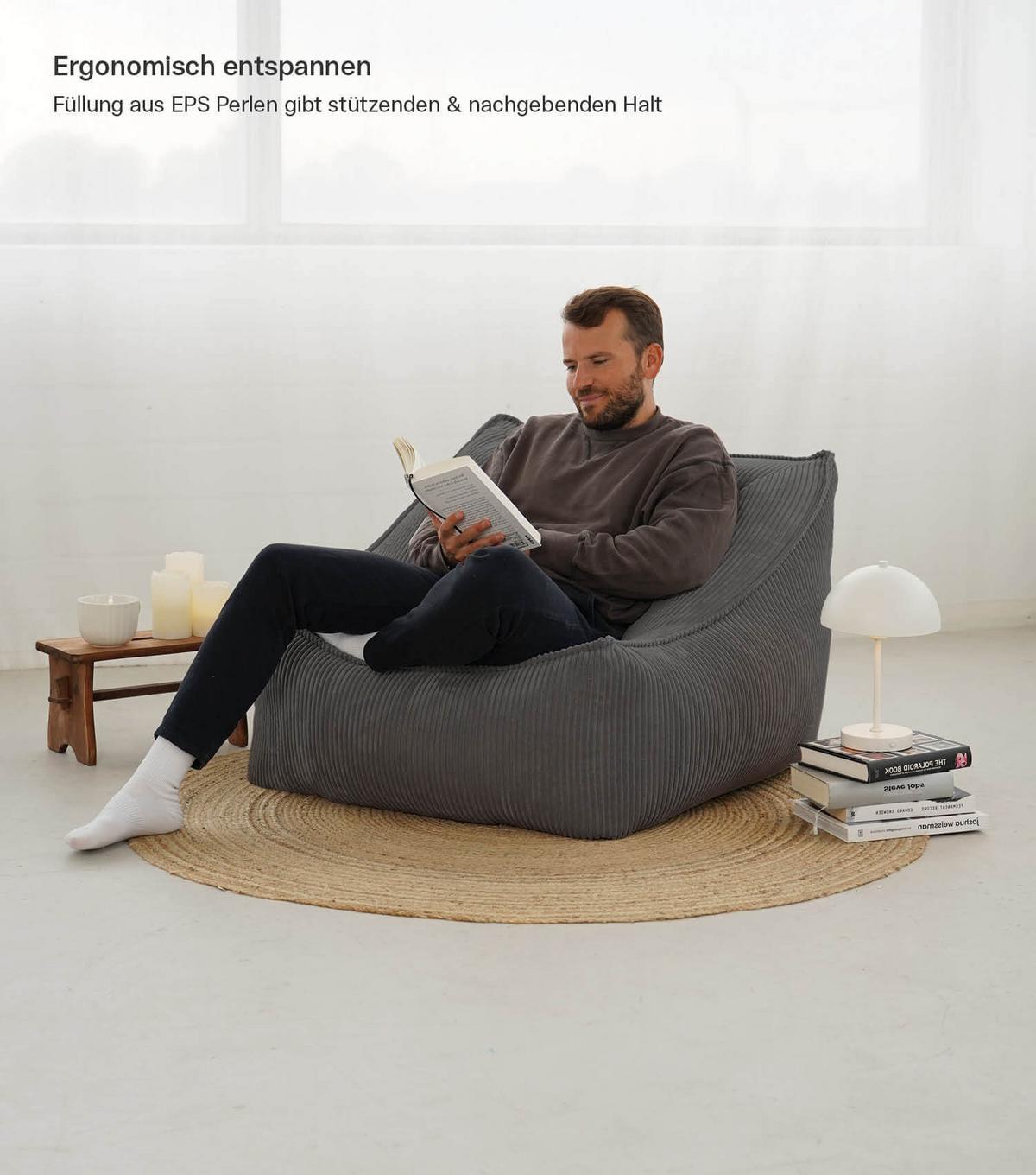 SITZSACK Cord Snug mit Hocker - Anthrazit, Textil (80/60/83cm) - Mokebo