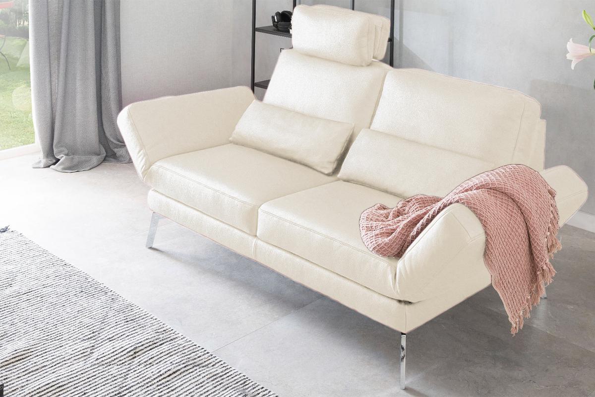 LEDERSOFA HURRICANE Weiß Leder - Silberfarben/Weiß, Leder (170/87/141cm) - KAWOLA
