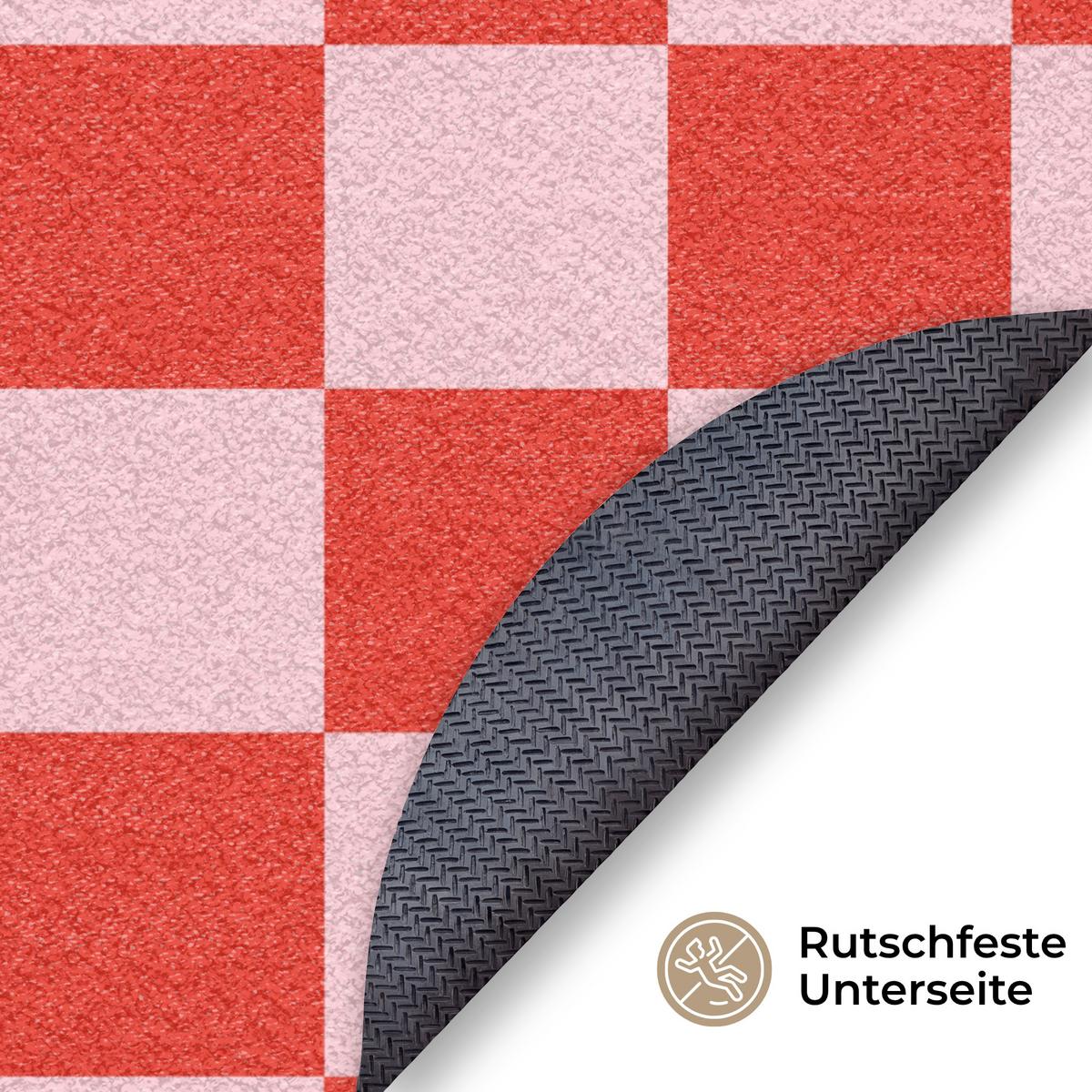 FUSSMATTE Schachbrettmuster - Rot - Rosa - Würfel Türmatte 120x120 cm - Rot, Kunststoff (120/0.4cm) - MuchoWow