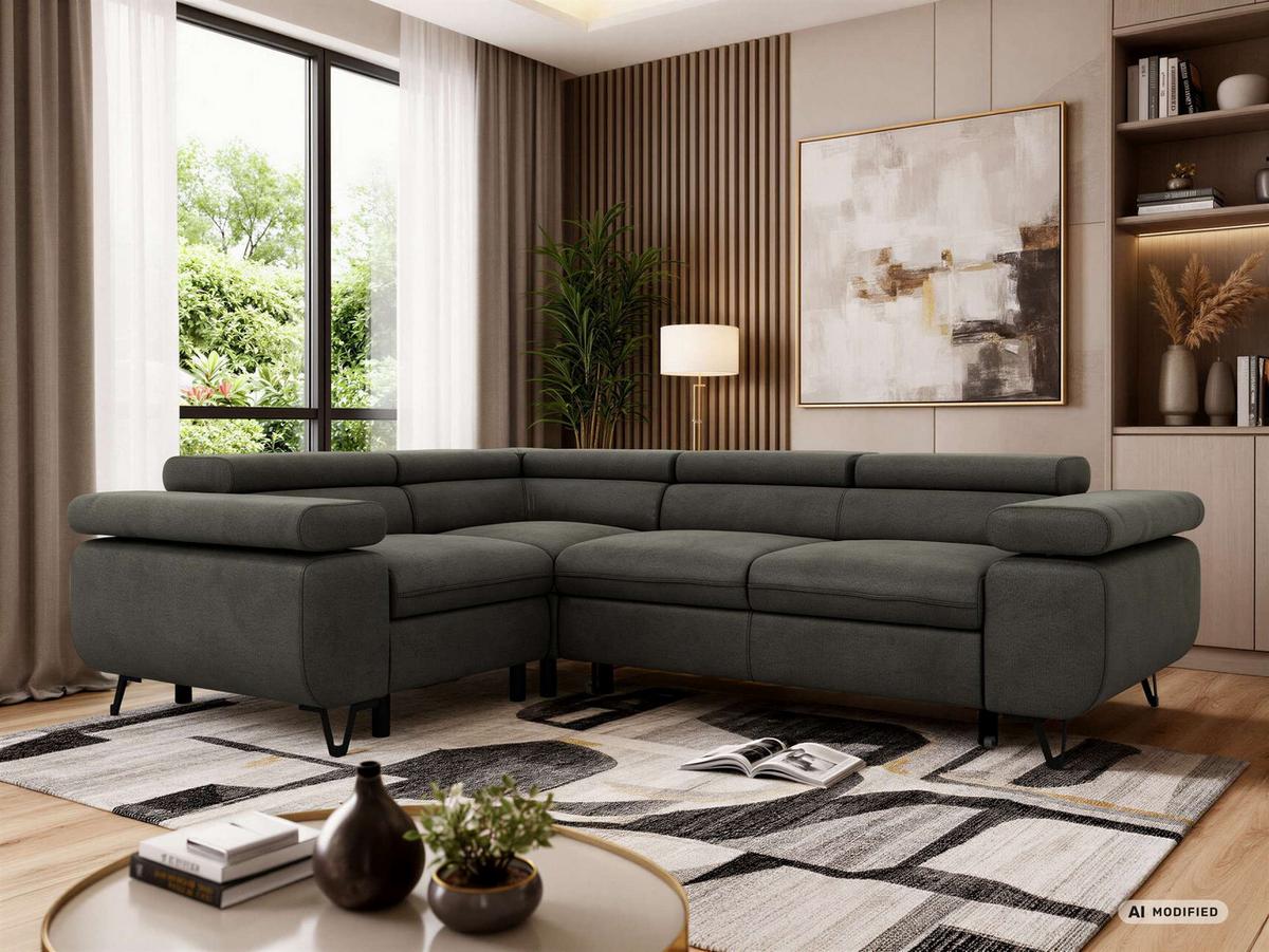 ECKSOFA FALCO L - Dunkelgrau Velvet - Links Seite - Dunkelgrau/Anthrazit, Textil/Metall (197/268cm) - MKS