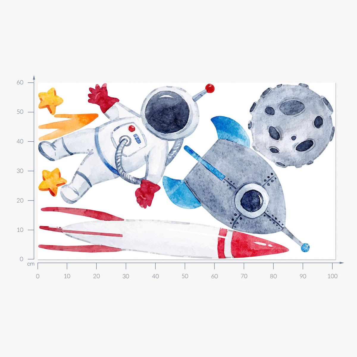 WANDAUFKLEBER 60x101cm - Astronautenrakete Weltraum - Multicolor, Kunststoff (60/101/0.1cm) - Wallfluent