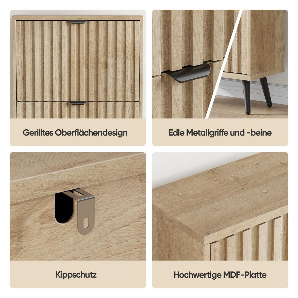 SCHUHESCHRANK Eichenfarben Mid-Century Mit 2 Kippfächern - Eichefarben, Holzwerkstoff (60/95/24cm) - Urban Meuble