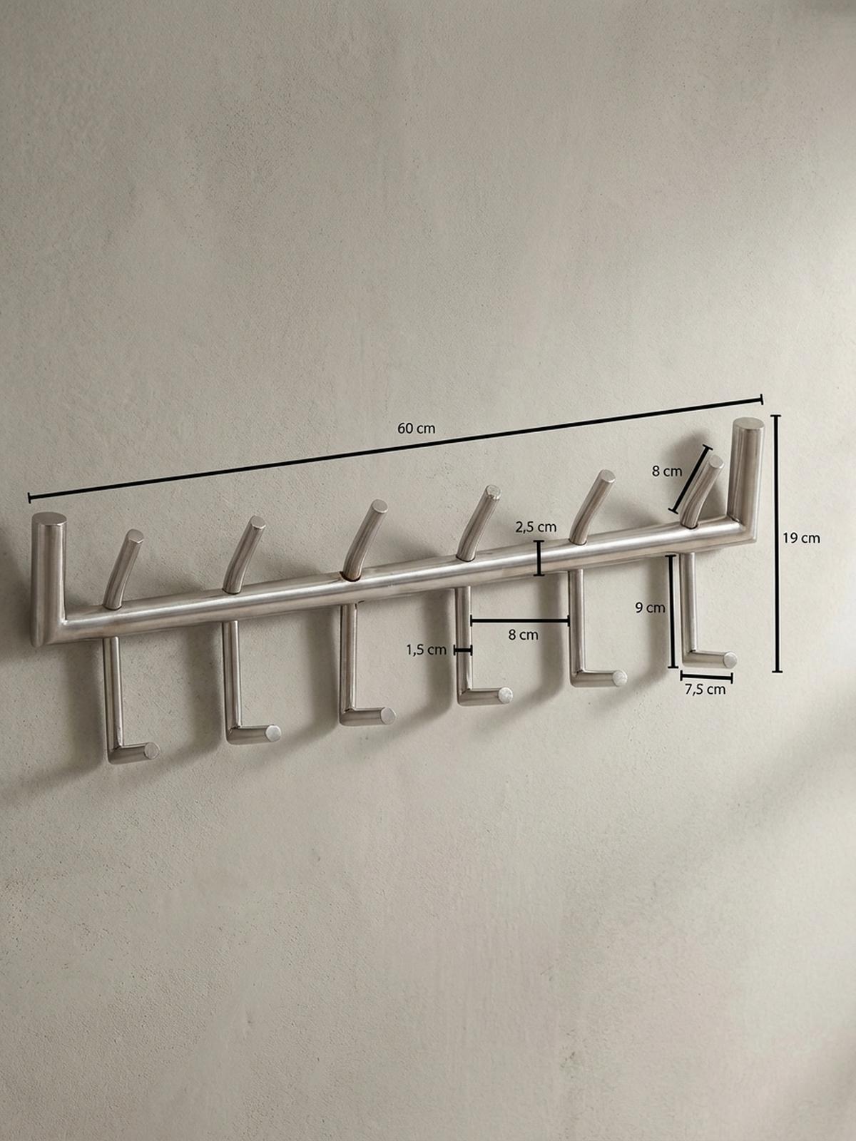 WANDGARDEROBE Metall Silber Modern 60x19x10 cm mit 12 Haken - Silberfarben, Metall (60/19/10cm) - KADIMA DESIGN