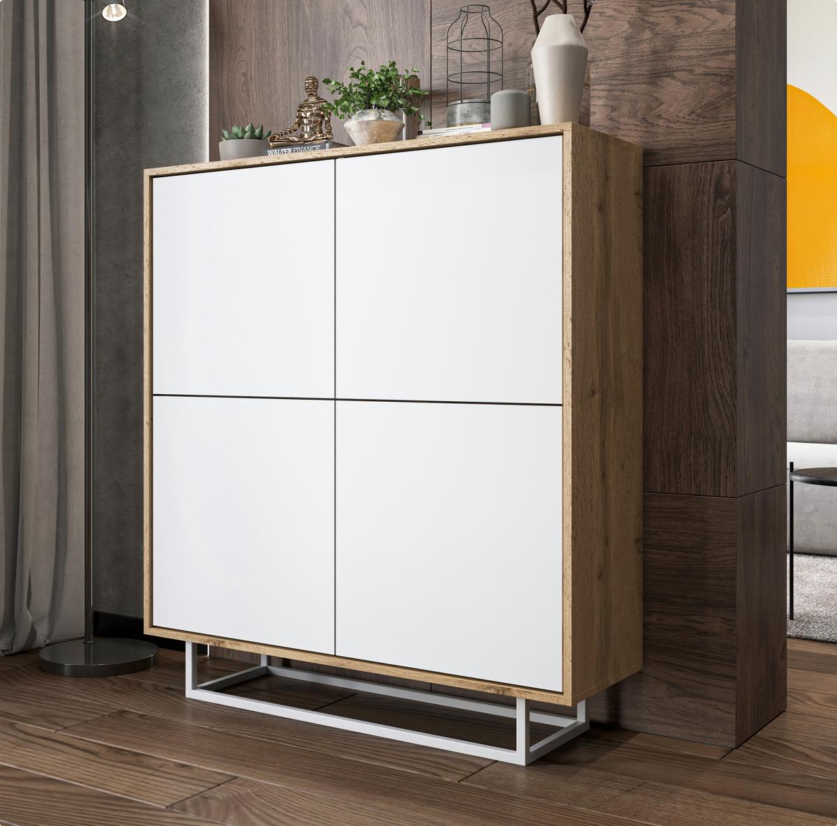 KOMMODE Apollo 4D Eiche wotan Weiß Matt 113 cm - Weiß, Holzwerkstoff/Metall (113/127/35cm) - Meble Lindner