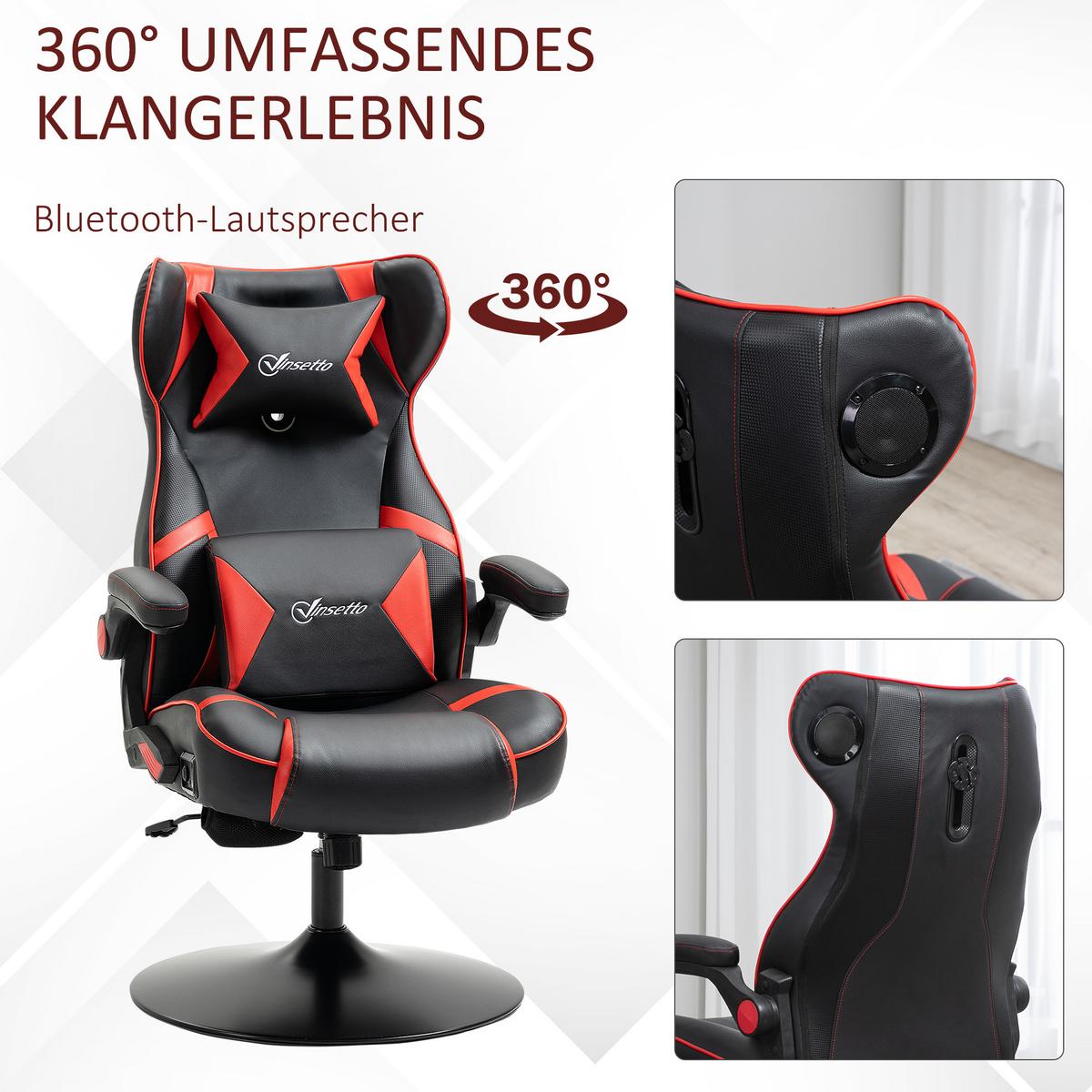 GAMINGSESSEL mit Wippfunktion Gaming Stuhl mit Lautsprecher Bürostuhl Kunstleder - Rot/Schwarz, Leder (73/118/69cm) - Vinsetto
