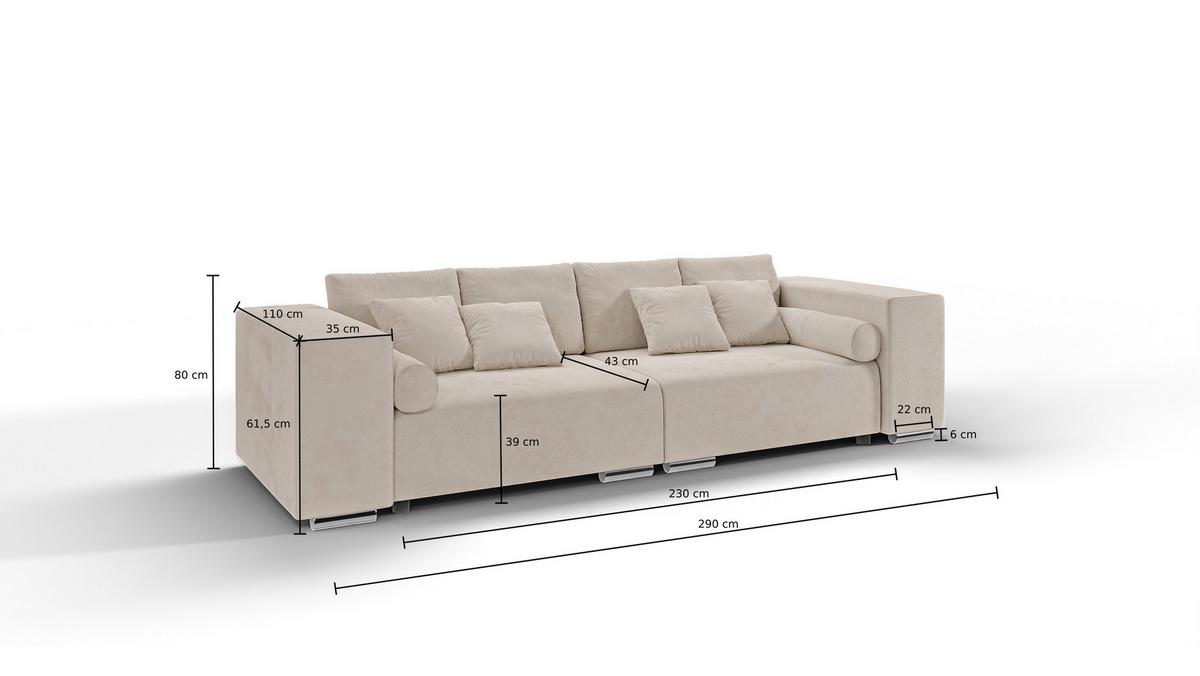 BIGSOFA Kami Microfaser Beige - Silberfarben/Creme, Kunststoff/Textil (290/80/110cm) - S-Style Möbel