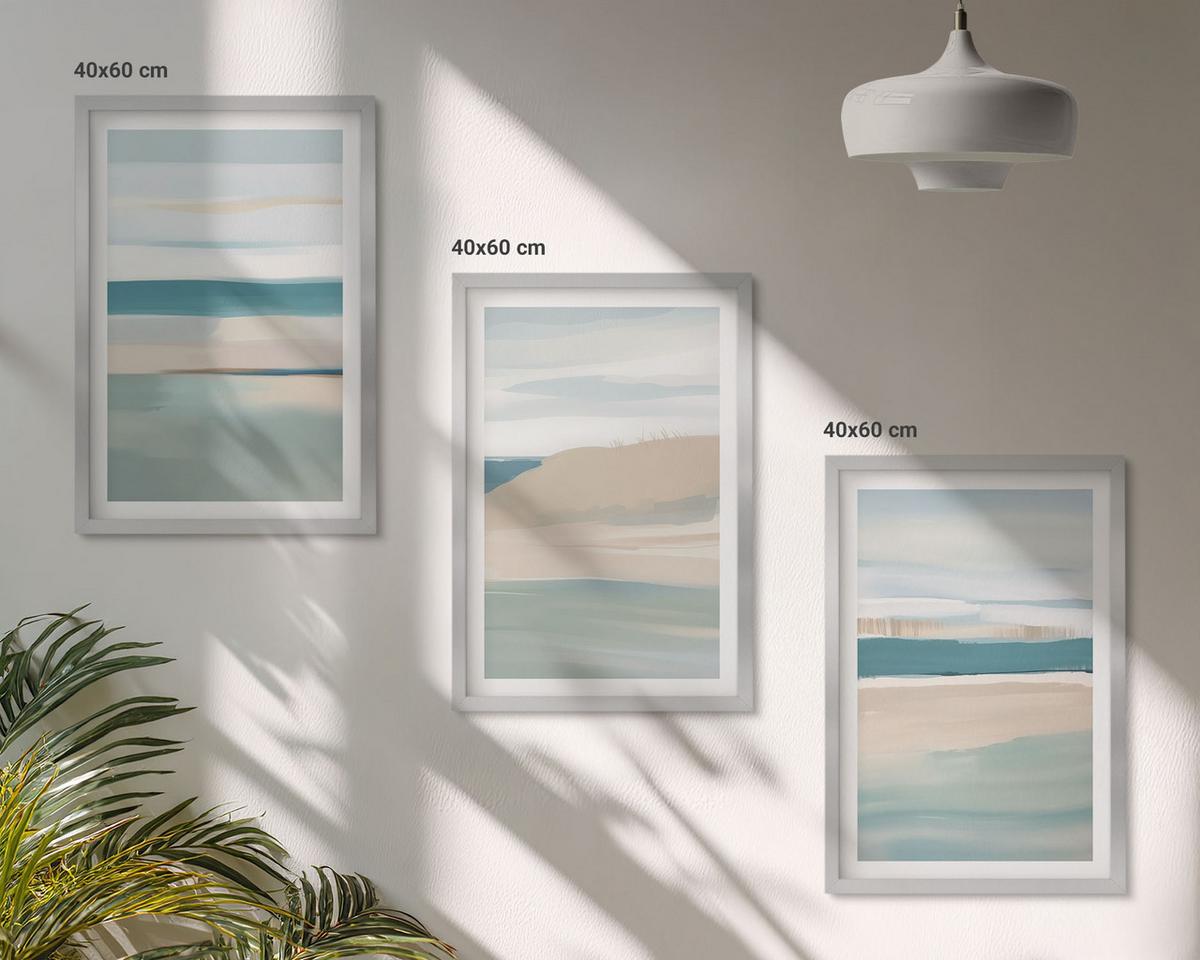 BILDER SET 3er Set - 40x60 cm Silberner Rahmen - Abstrakte blaue Landschaften - Silberfarben, Kunststoff (40/60cm) - TULUP