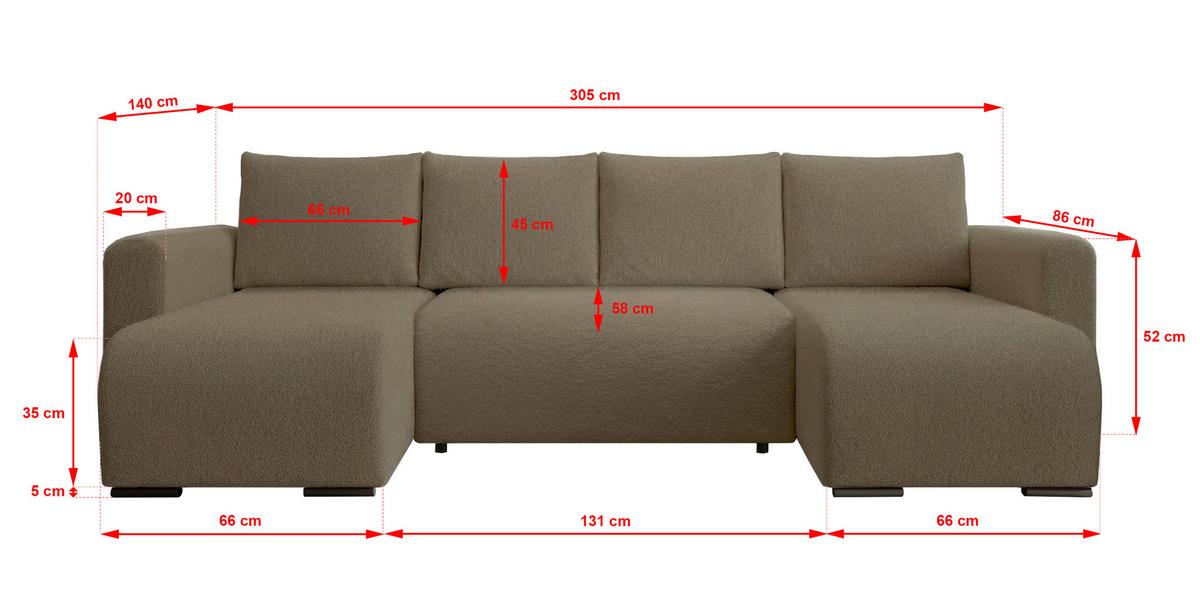 WOHNLANDSCHAFT DORA U mit Bettkasten und Schlaffunktion, U-Form, bequem - Cappuccino, Textil (305/85/140cm) - Storez24
