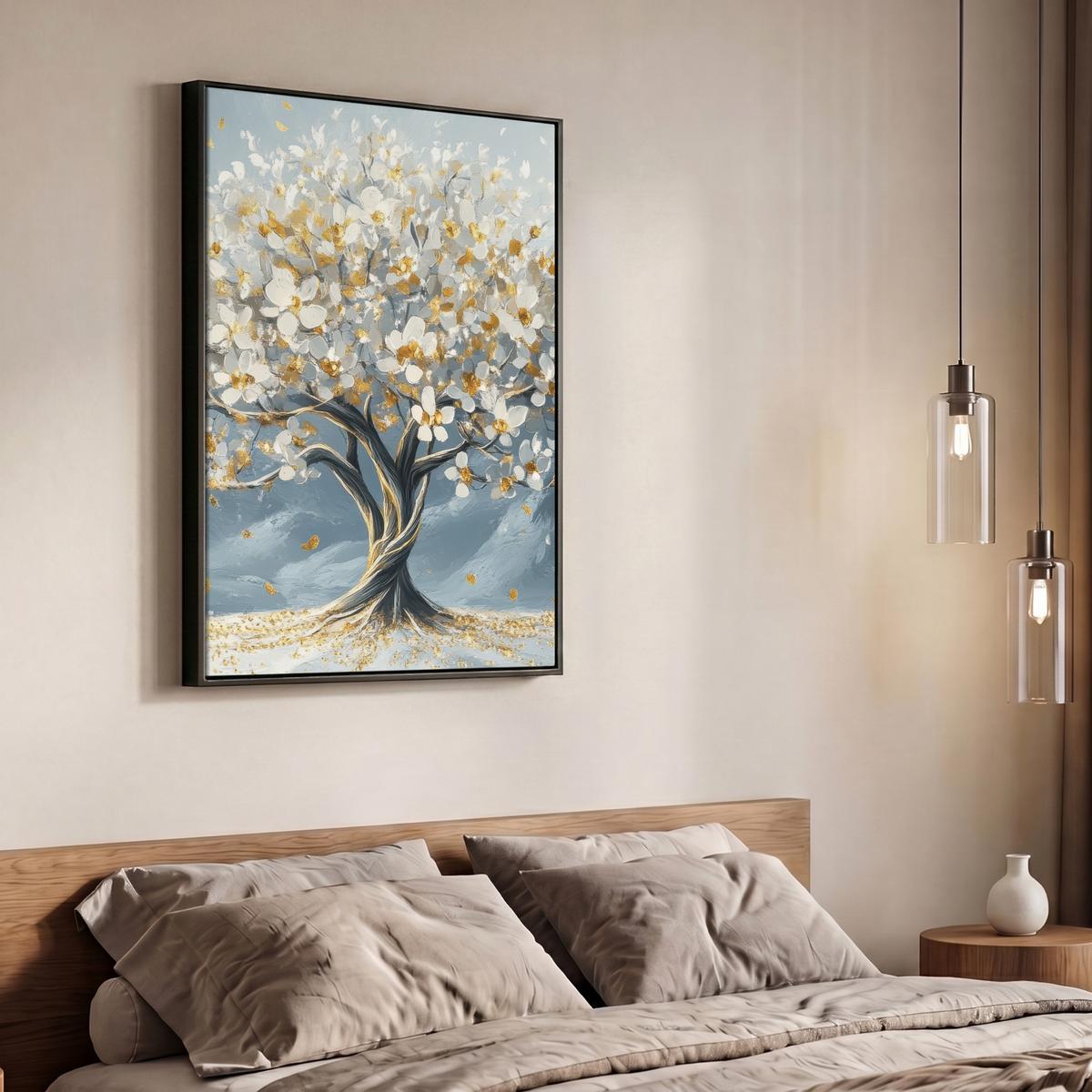 LEINWAND Bilder mit Rahmen - Baum - Winter - Baum des Lebens - Modern - Gold - 70x100 - Goldfarben, Textil (70/100cm) - MuchoWow