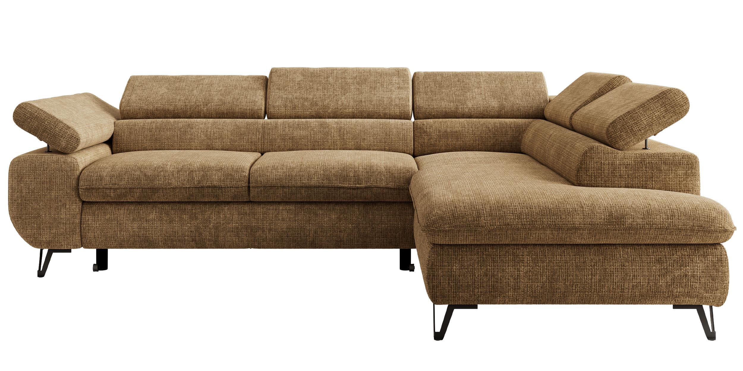 ECKSOFA PABLO L Hellbraun Schenille grob gewebt - Rechts Seite - Hellbraun/Schwarz, Textil/Metall (273/208cm) - MKS