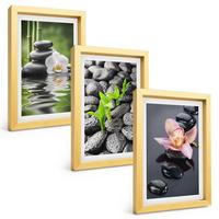 BILDER SET 3er Set - 20x30 cm Goldrahmen - Eine ruhige Zen-Komposition aus Blumen und Wasser - Goldfarben, Kunststoff (20/30cm) - TULUP