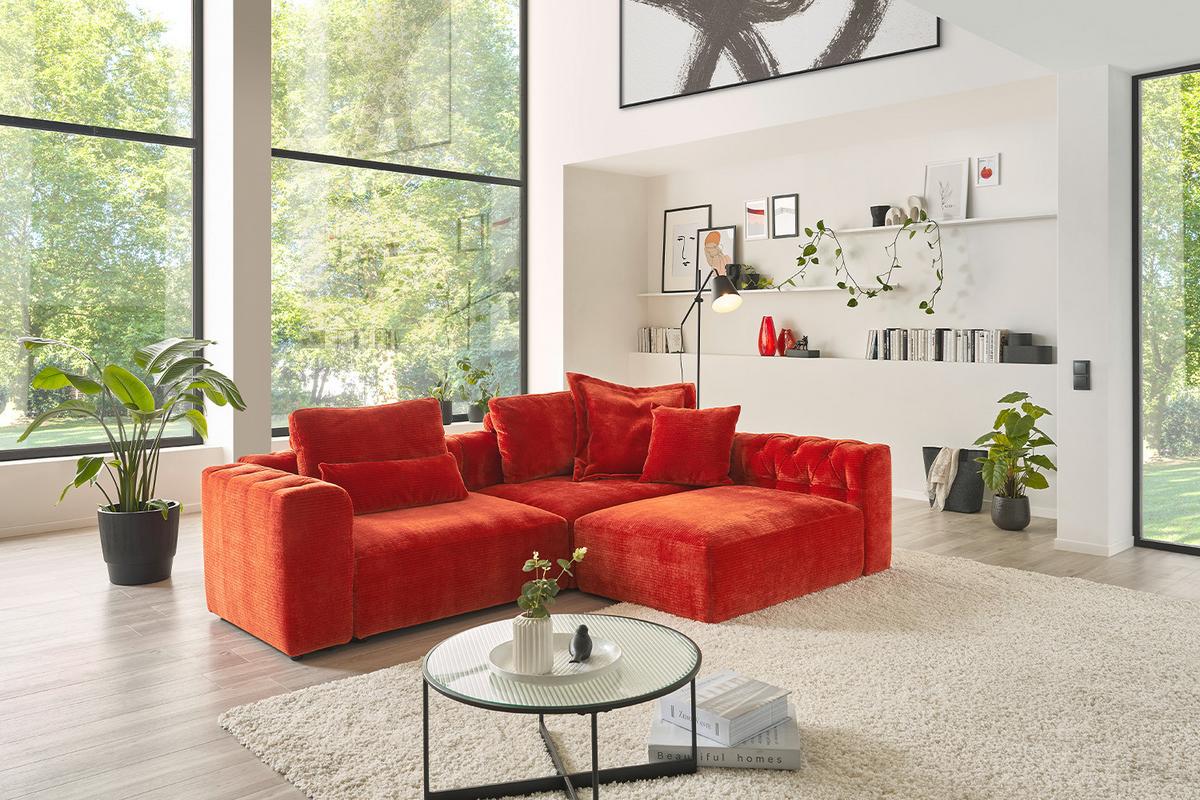 SOFA SITZELEMENT SEPHI Rot Cord - Rot/Schwarz, Kunststoff/Textil (82/62/27cm) - KAWOLA