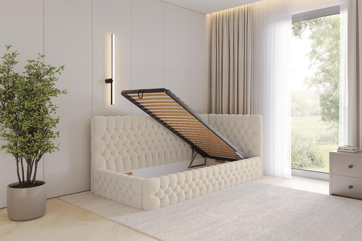 EINZELLBETT Jugendbett mit Bettkasten und Matratze H3/H4, Links - MULY 100x200 Dunkelbeige - Cappuccino, Holzwerkstoff/Textil (100/200cm) - ALTDECOR