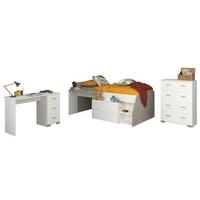 KINDERZIMMER weiß, grau, Komplett-Set mit Stauraumbett, Kommode, Schreibtisch - Silberfarben/Weiß, Holzwerkstoff/Kunststoff (135/106/203cm) - Parisot Meuble