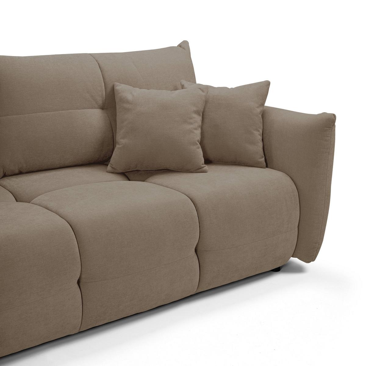 BETTSOFA MODA Beige Chenille-Stoff mit Schlaffunktion - Beige, Holz (245/86/110cm) - MASSENO