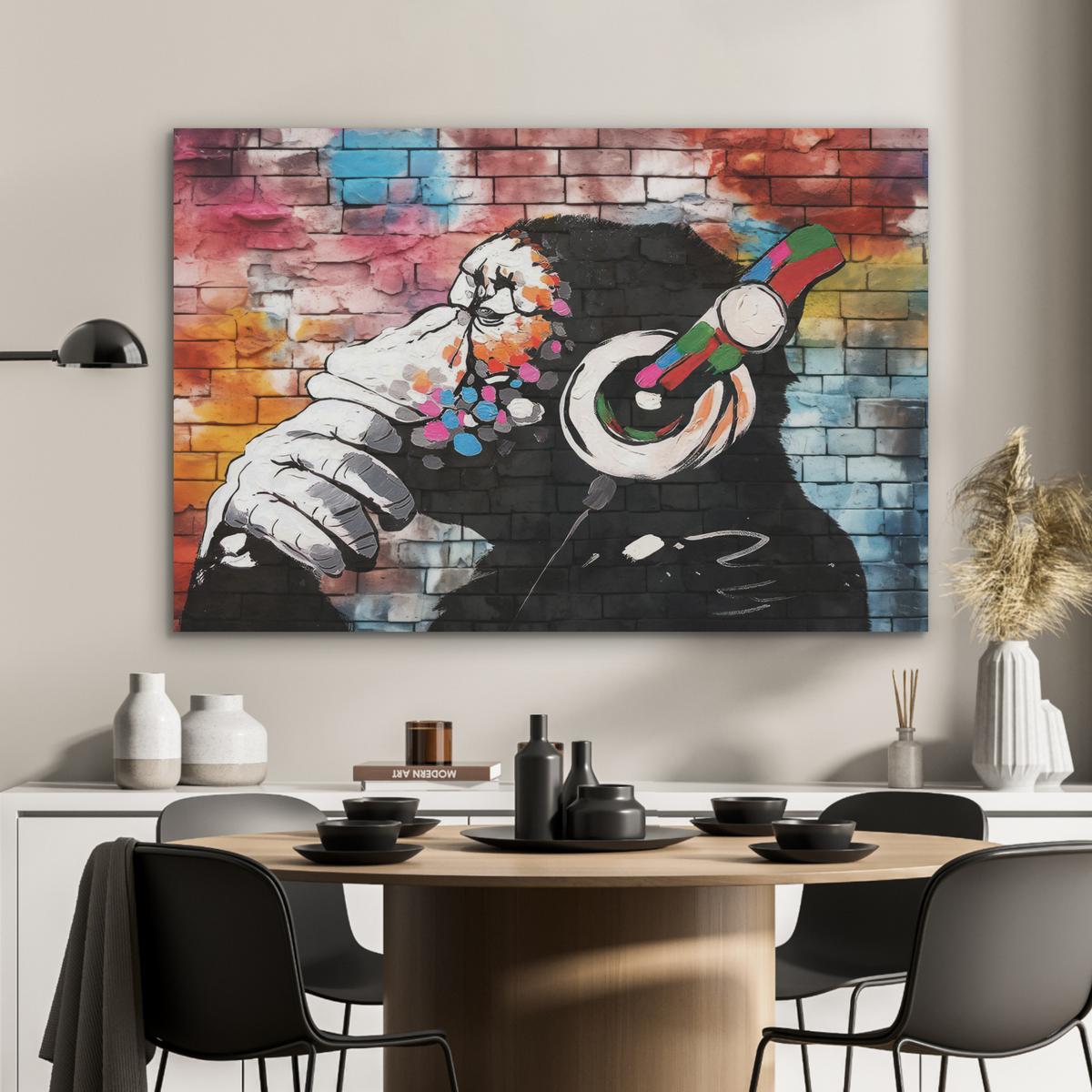 AKUSTIKBILD Affe - Graffiti - Musik Wandbild Wohnzimmer 100x70 cm - Multicolor, Kunststoff (100/70/0.9cm) - MuchoWow