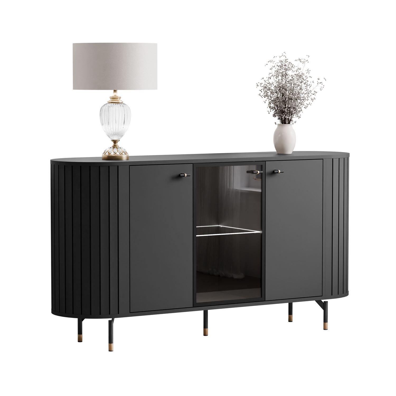 SIDEBOARD ELODIE 3T mit LED-Beleuchtung Schwarz - Schwarz, Holzwerkstoff (150/81/40cm) - Lookway