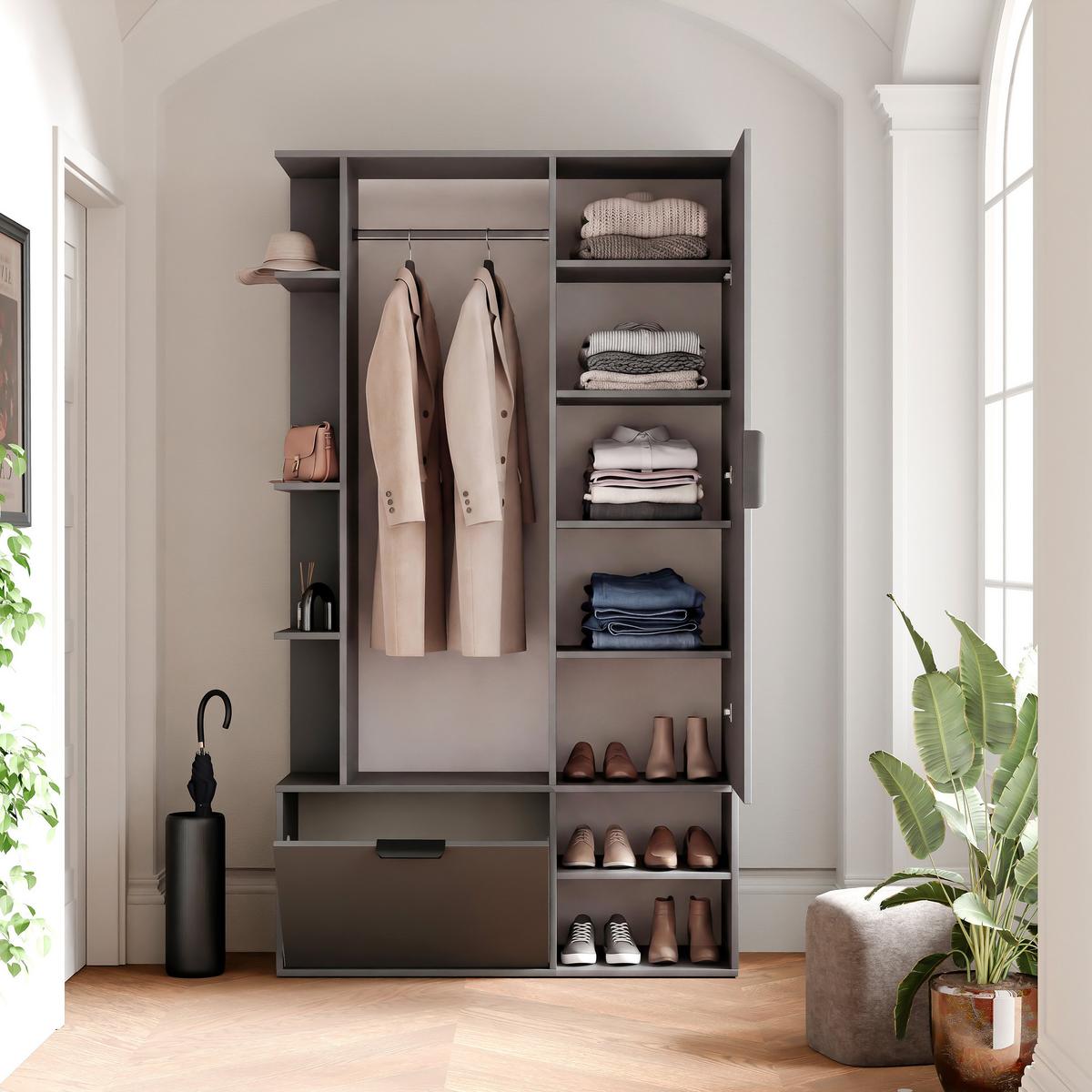 GARDEROBE mit Spiegel ELIOR - Grau, Holz (100/189.4/33cm) - Idohome