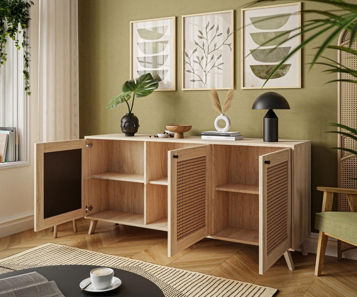 KOMMODE VIENNA 3D mit Wiener Geflechtimitation / Puccini Eiche - Eichefarben, Holzwerkstoff (154/72/40cm) - Lookway