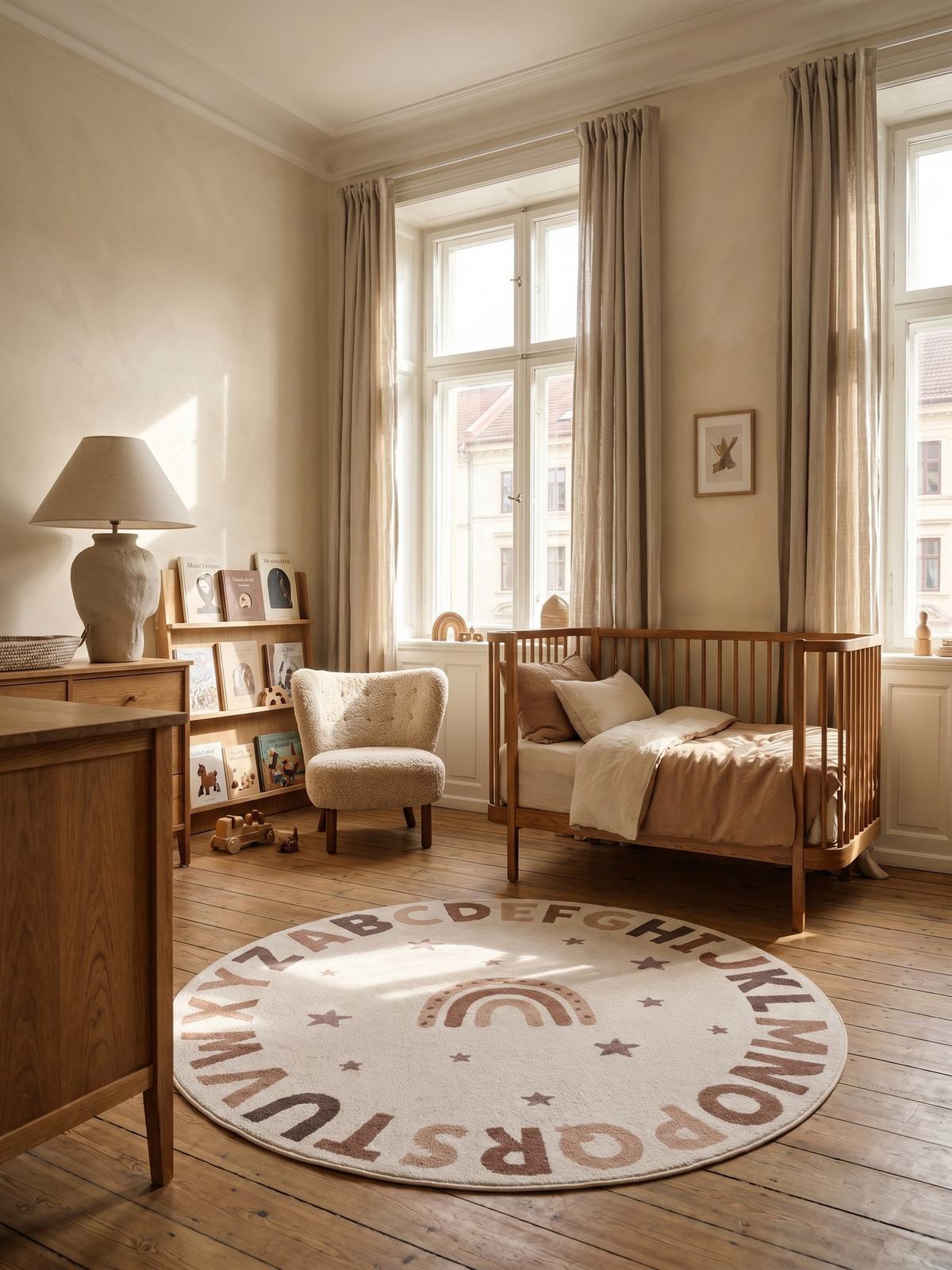 SPIELTEPPICH Waschbar TINO in Creme, mit Alphabet-Motiv, Ø 160 cm - Beige, Textil (160/160cm) - KADIMA DESIGN