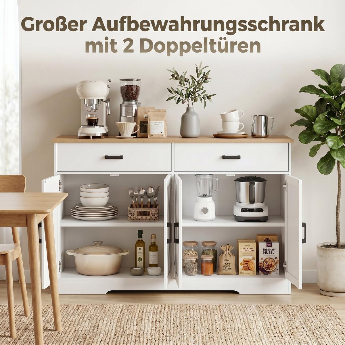 SIDEBOARD Spanplatte Weiß - Silberfarben/Weiß, Holzwerkstoff/Metall (38.5/81/140cm) - HOMCOM